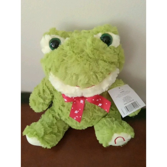 Frog plushie With Red Love Bow And Embroidered Heart On Foot NEW - Picture 8 of 10